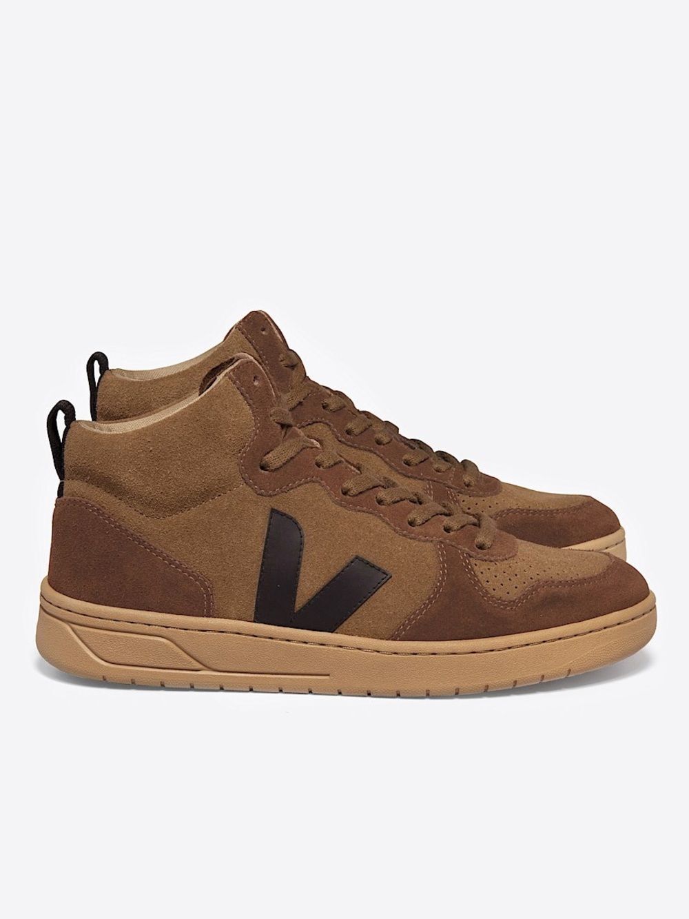 Veja V-15 SUEDE BROWN BLACK Suede High-Top Sneakers with Black V